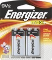 Energizer MAX 9V Batteries (2 Pack), 9 Volt Alkaline Batteries