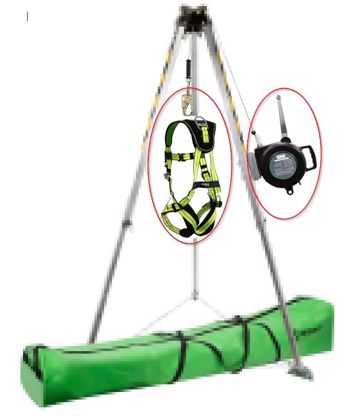 Rent a 3-Way Fall Protection Device with Harness for a Confined Space Tripod