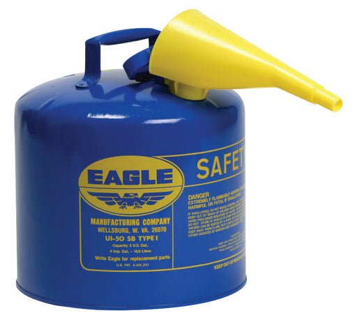 5 Gallon Steel Safety Can for Kerosene, Type I, Flame Arrester, Funnel, Blue - UI50FSB