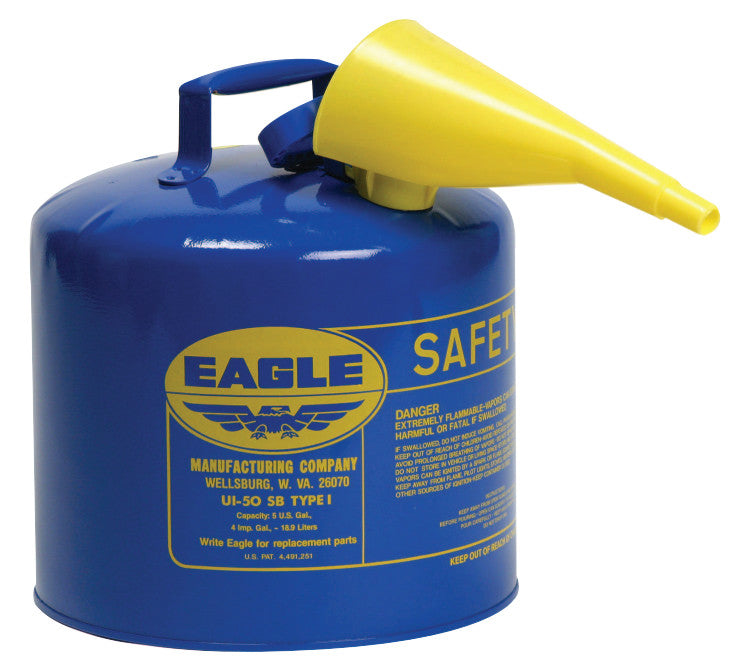 5 Gallon Steel Safety Can for Kerosene, Type I, Flame Arrester, Funnel, Blue - UI50FSB
