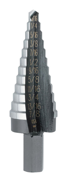 IRWIN Step Drill Bit, 3/16-Inch To 7/8-Inch, 3/8-Inch Shank
