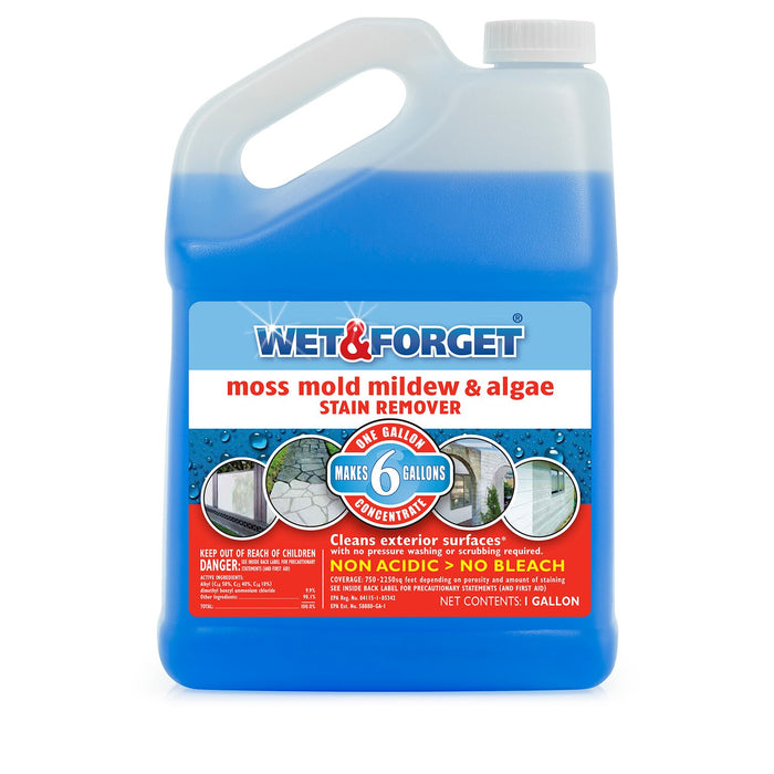 Wet & Forget 800128 Mold and Mildew Remover, 1 gal Jug, Liquid, Blue
