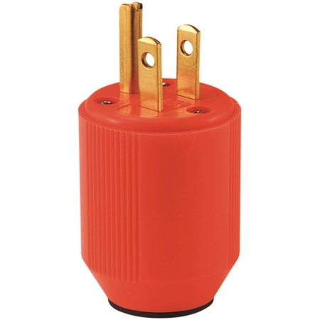 Eaton auto grip straight blade plug, #16 - #12 AWG, 15A, Industrial, 125V, Orange, Brass, 5-15P, Two-pole, three-wire, grounding, Nylon