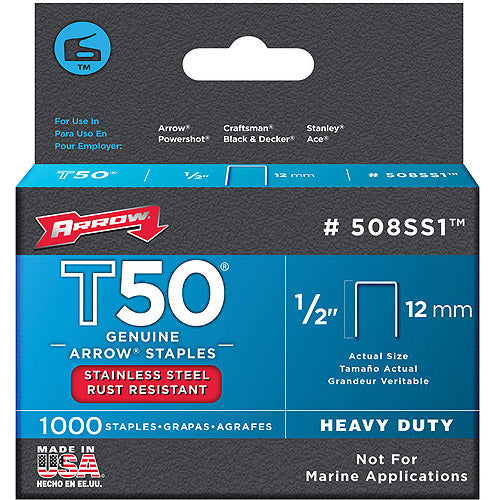 Arrow T50 SS (508SS1) Staples 3/8w X 1/2'' leg