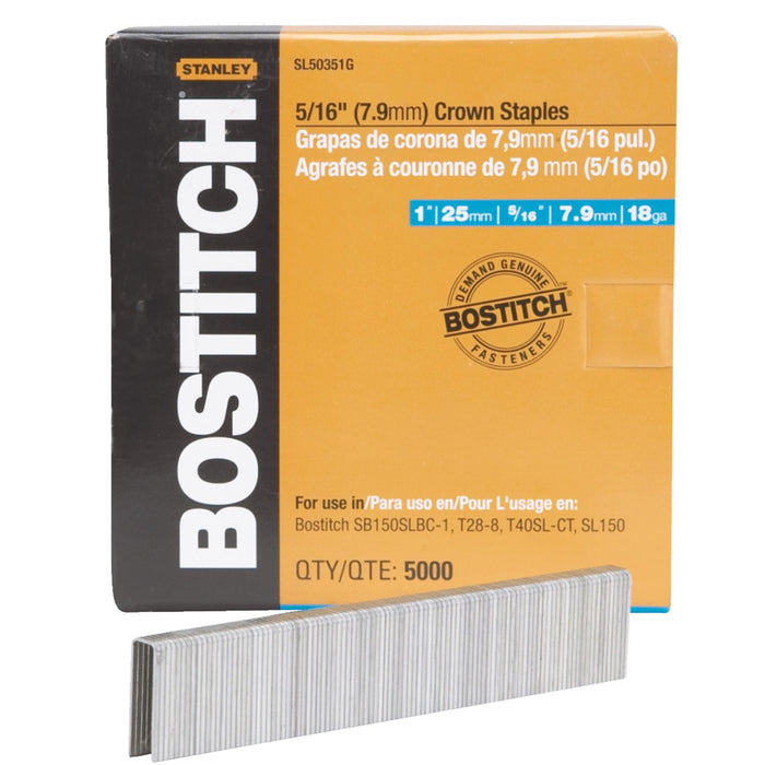 BOSTITCH Crown Staples, 1 X 5/16-Inch, 18Ga, 5000-Pack