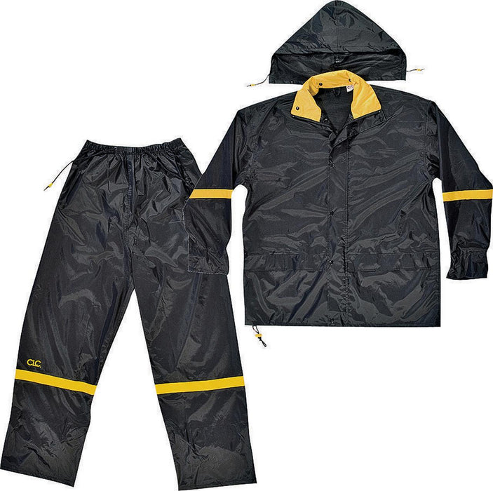 R103L 3PC Black Nylon Rain Suit - L