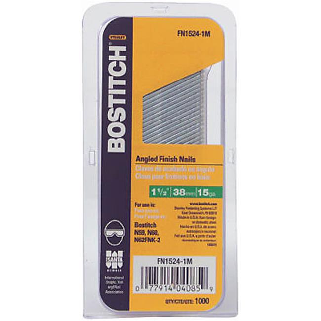 BOSTITCH Finish Nails, Finishing Style, Angled, 1-1/2-Inch, 15Ga, 1000-Pack