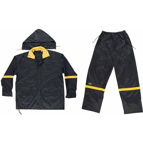 3PC Black Nylon Rain Suit - XL