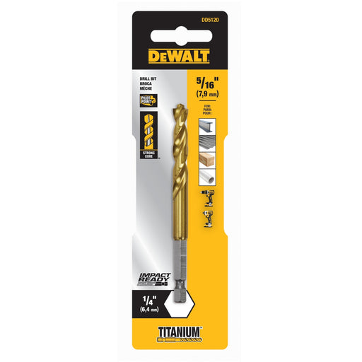 DEWALT Impact Ready Titanium Nitride Coated Drill Bit, 5/16"