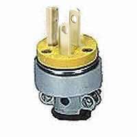 Eaton straight blade plug , #18-12 AWG, 15A, Commercial, 125V, Back wire, Yellow, Brass, Armored vinyl, 5-15P, Two-pole, three-wire, grounding, Screw, 0.25-0.63", Vinyl, ED Box