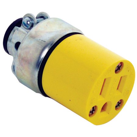 Eaton straight blade connector , #18-12 AWG, 15A, Commercial, 125V, Back wire, Yellow, Brass, Armored vinyl, 5-15R, Two-pole, three-wire, grounding, Screw, 0.25-0.63", Vinyl, ED Box