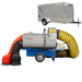 Industrial machine with flexible ducts and a trailer in the background on a white background