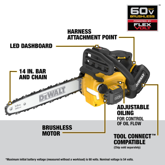 DeWalt Battery Chain Saw, Cordless, 14" Top Handle,